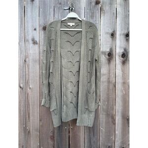 Pink Republic Olive Green‎ Knit Open Front Cardigan Duster Sweater Medium